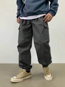 DAZY Men's Solid Color Pocket Simple Design Casual Long Pants, Daily Wear Men Joggers - Grey - View 4