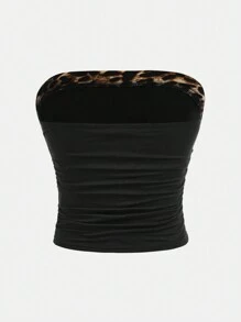 SHEIN Girlism Teen Girl Leopard Print Patchwork Shirred Casual Slim-Fit Camisole