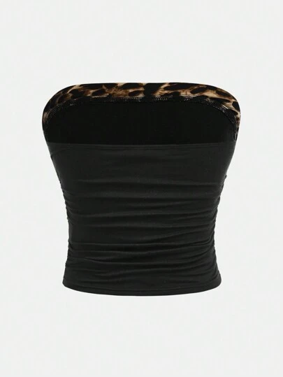 SHEIN Girlism Teen Girl Leopard Print Patchwork Shirred Casual Slim-Fit Camisole