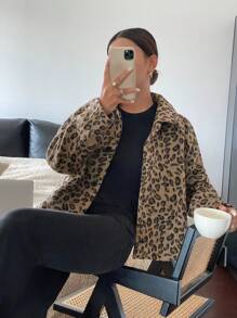 SHEIN Frenchy Women's Autumn Leopard Print Single-Breasted Casual Fashion Jacket Winter Cheetah - Multicolor - View 6