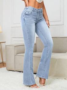 SHEIN Tall 女式简约前扣口袋牛仔裤，休闲日常穿着