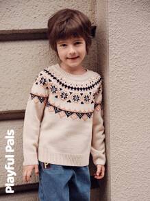 SHEIN 1 Pc Young Boy Sweater Fun Color Blocks Cute/Vintage/Casual/Home/Outdoor Winter/Fall - Multicolor - View 3