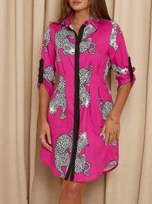 SHEIN Clasi Damen kurzes tailliertes Businesskleid, Magenta/Pink, Herbst