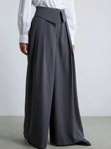 GENKIRA Fashionable High-End Commuting Folding Waist Design Loose Wide-Leg Pants  Fall Cloth For Women - Grey - View 3