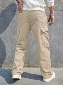 PAVTROS Manfinity Streetrush Loose Fit Men Flap Pocket Side Cargo Jeans - Khaki - View 2