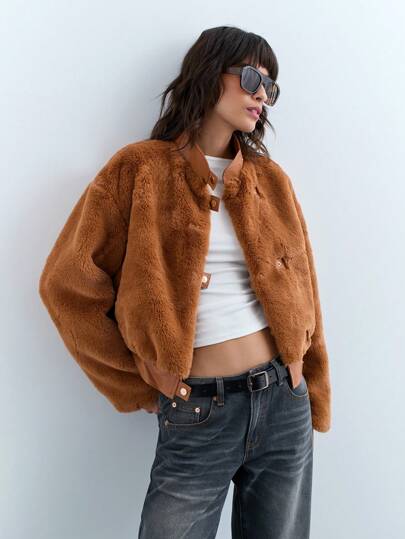 Maija 女士蓬松短夹克，温暖柔软，外套