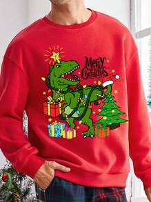 Manfinity Homme Fitted Red Vintage Round Neck Pullover Sweatshirt, Suitable For Couples, Family Parties, Versatile - Red - View 2