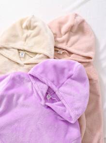 3pcs Girls Solid Color Hooded Long Sleeve Sweatshirt Set - Multicolor - View 6