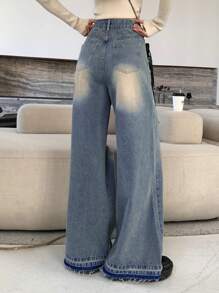 DAZY Jeans casuales lavados y desgastados, rotos y holgados para mujer