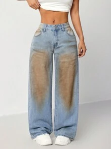SHEIN EZwear Jeans ajustados de cintura baja azules de pierna recta para mujer