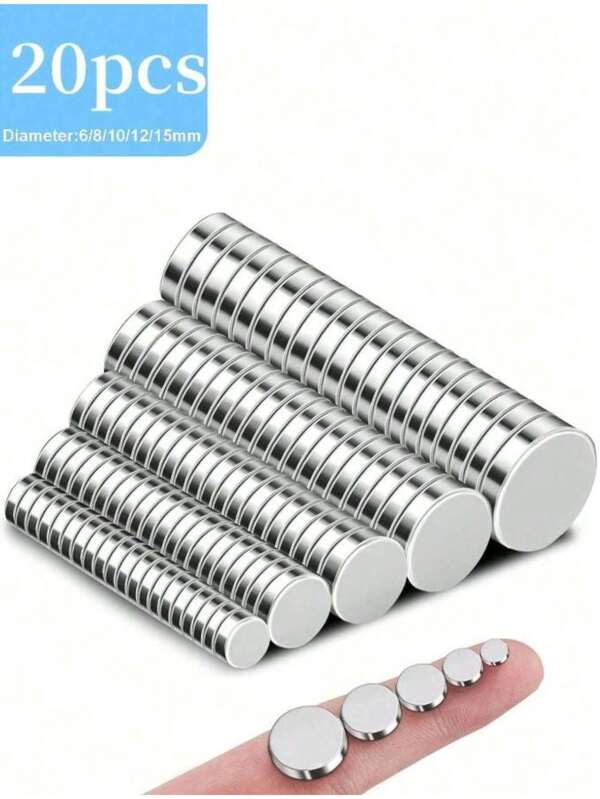 20pcs Diameter6/8/10/12/15mmxThickness2.6mm, Refrigerator Magnets, Small Round Multi-Use Premium Neodymium Office Magnets For Fridge, Whiteboard, Billboard In Home, Kitchen, Office And School (Silver) Best Gifts Birthday,Room Decor , Ramadan Decor, Home Decor, Bathroom Decor