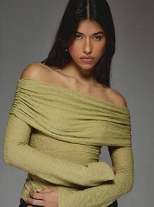 MISSGUIDED Áo trễ vai tay dài họa tiết thanh lịch hoàn hảo cho lễ kỷ niệm Ngày Thánh Patrick, trang phục dự tiệc theo chủ đề Ireland nhún bèo cho buổi tối lễ hội ngày 17 tháng 3 - Màu xanh Ô liu - Xem 4