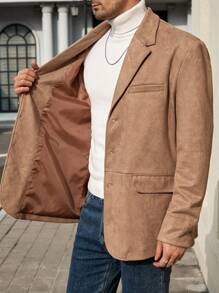 Manfinity VCAY Veste de costume décontractée tissée à col ajusté pour homme, convient pour le port au bureau - Kaki - Voir 4