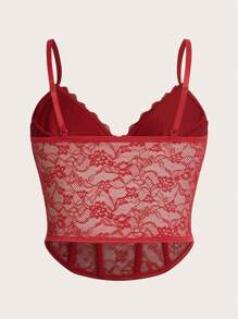 SHEIN ICON Plus Size Solid Color Spaghetti Strap Ruffle Hem Casual Top, Daily Wear, For Summer - Red - View 2