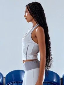 MUSERA 露背吊带上衣，休闲夏季性感系带细节，复古酷炫Y2K风格，修身剪裁，适合机场、假日、节日、锐舞派对等场合，秋季必备 - 灰色 - 查看 5