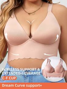 Plus Size Solid Color Simple Strap Casual Wireless Bra, Single Pack - Apricot - View 6
