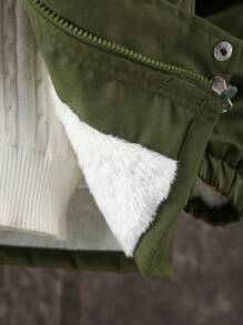 SHEIN 男童休闲简约朴素羊毛户外夹克 - 軍綠色 - 查看 7