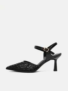 CUCCOO HITCHD 女士尖头高跟鞋蕾丝水钻优雅派对晚会婚礼高跟鞋 - 黑色 - 查看 5