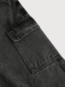 Kawaii Women's Bowknot Waist Design Loose Wide Leg Jeans, Versatile Black - Black - View 3