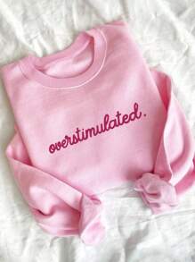 INAWLY 女士字母印花圆领长袖休闲保暖宽松卫衣，适合秋冬季节、毕业季、教师节、返校季穿着。 - 粉色 - 查看 1