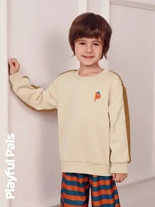 SHEIN 2 Pcs Young Boys Sets Mixed Fabric Sweatshirt & Sweatpants Cute/Vintage/Casual/Home/Outdoor Winter/Fall Outfits