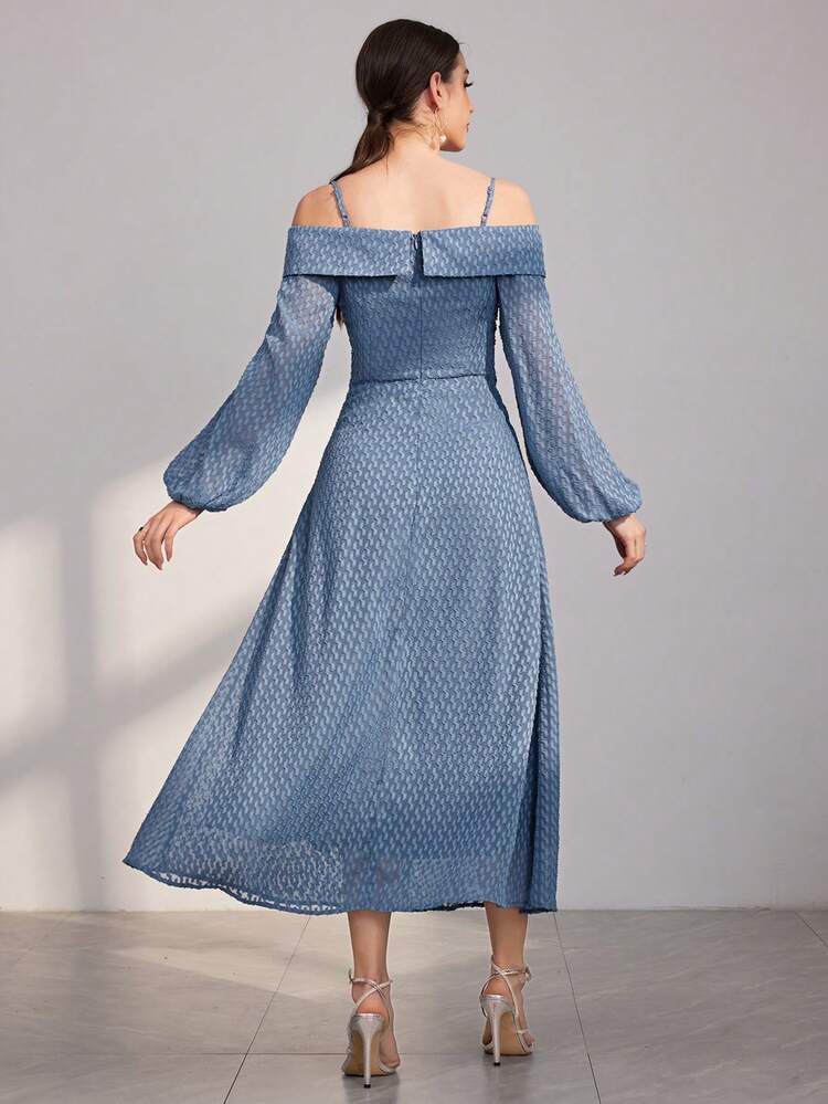 Women's Cold Shoulder Lantern Sleeve Dress Long Evening Dresses