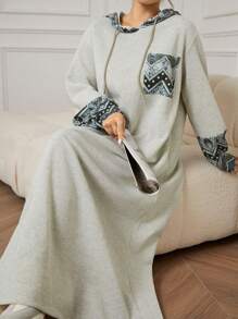 Mulvari Sudadera con capucha de manga larga de terciopelo patchwork para mujer