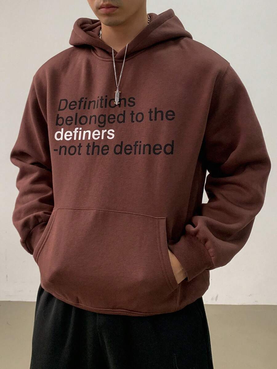 DAZY Moletom com capuz casual masculino com estampa de letras simples e bolso, manga comprida, outono/inverno - Castanho - Ver 1