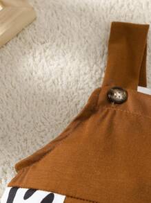 SHEIN 3 件套西部牛仔装包括牛纹连体裤、棕色麂皮牛仔帽、传统几何印花围巾，新颖可爱 - 彩色 - 查看 3