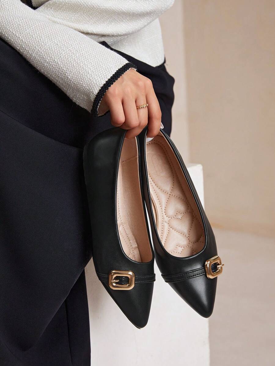 CUCCOO CURVES Wide Width & Toe Box Flat Buckle Single Strap Shoes, White, Fashionable For All Seasons For Christmas And New Year Holiday Vibe Fall And Winter - Black - View 1