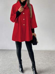 SHEIN Clasi Camisa casual de manga larga con botones delanteros y rayas, para uso diario - Rojo - Ver 4