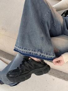 DAZY Jeans casuales lavados y desgastados, rotos y holgados para mujer