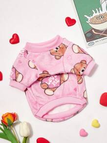 PETSIN 1pc Pet Fleece Sweatshirt, Cute Bear Print Design, Warm & Comfortable For Dogs & Cats - Multicolor - View 2