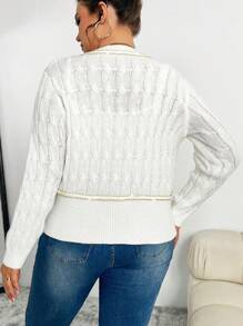 SHEIN Clasi Plus Size Women Knitwear Twist Bowknot Cardigan, Cropped And Elegant Design For Autumn/Winter Fall Cloth For Women - Beige - View 2