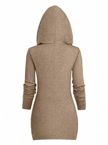 SHEIN LUNE Felpa con cappuccio e maniche lunghe da donna, con orlo asimmetrico, design casual e morbido, con dettaglio a bottone, adatta per l'autunno/inverno