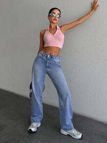 RueChic 女士休闲中腰直筒牛仔裤