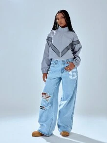 MUSERA Chaqueta deportiva de cuello alto con rayas para el invierno - Gris - Ver 3