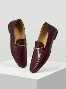 MOTF PREMIUM RETROMINIMALISTISCHE METALLSCHNALLEN DEKOR BEQUEME FRAUEN QUADRATISCHE ZEHENFLATSCHUHE, FÜR NEUJAHR FEIERTAGE, FÜR VALENTINSTAG, FRÜHLINGSSHUHE - Bordeaux - Übersicht 3