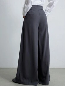 GENKIRA Fashionable High-End Commuting Folding Waist Design Loose Wide-Leg Pants  Fall Cloth For Women - Grey - View 2
