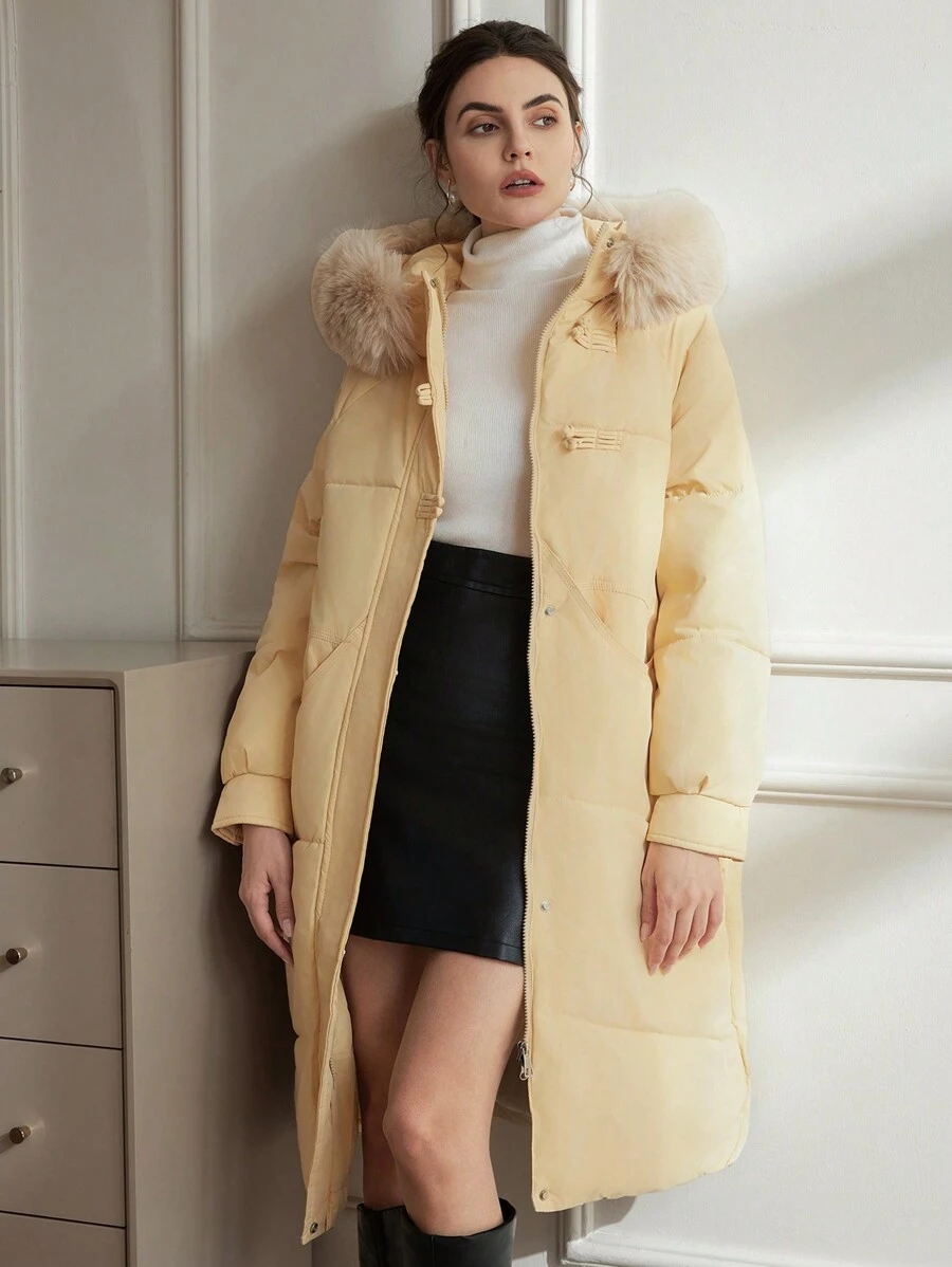 Aveloria 女士冬装超大号连帽派克大衣带蓬松领子的棉衣