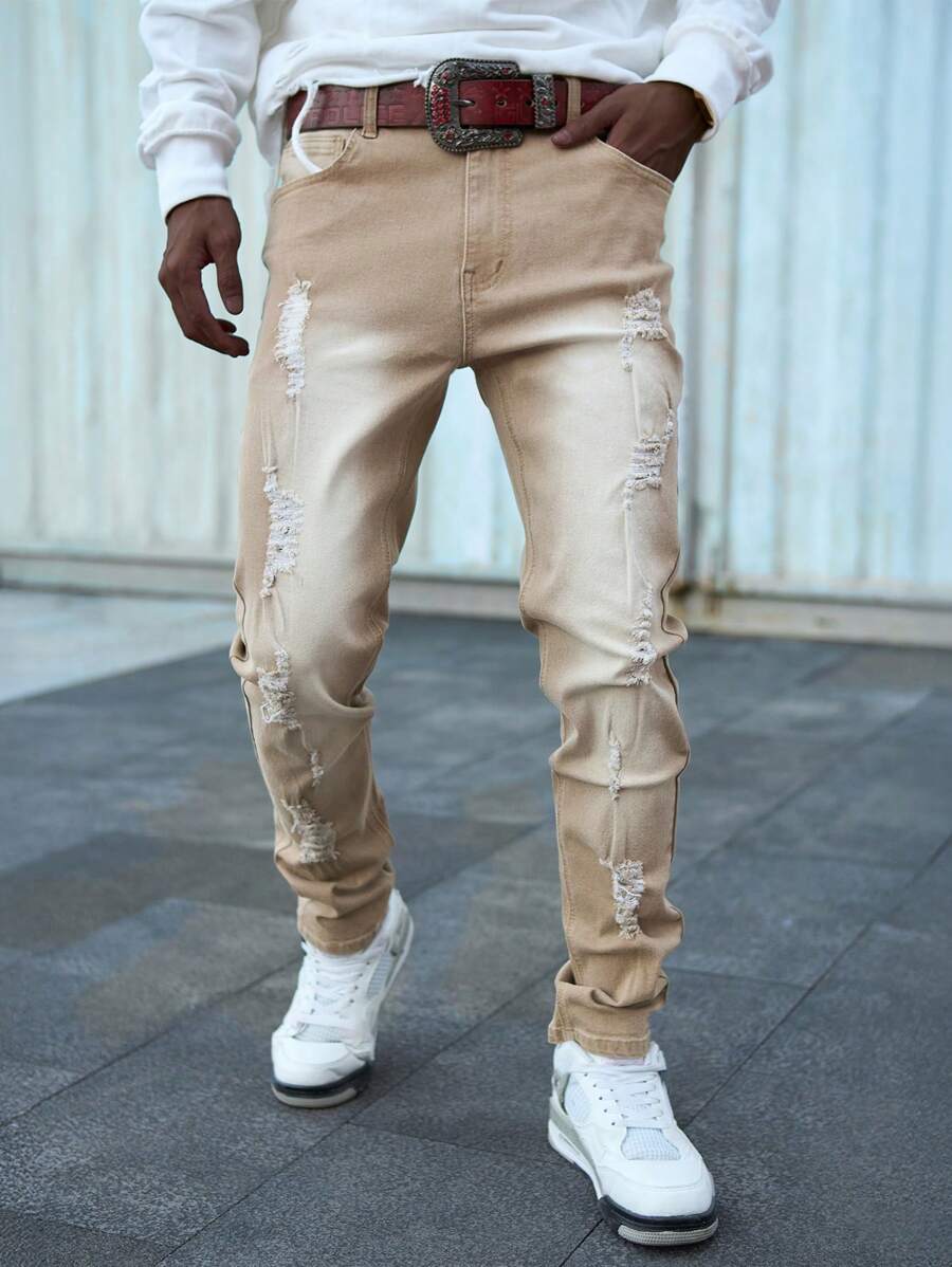 Manfinity LEGND Men's Casual Washed Distressed Tapered Jeans