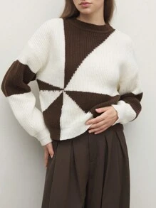 BizChic 白色运动衫图案提花连帽运动衫，女士时尚针织套头衫，适合春夏季、圣诞节、感恩节、新年的优雅服装， - 杏色 - 查看 8