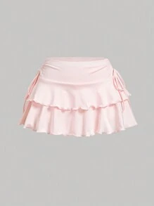 SHEIN X ELOISA & ORSON SHEIN MOD Falda plisada de unicolor con cordón en la cintura para mujer, informal