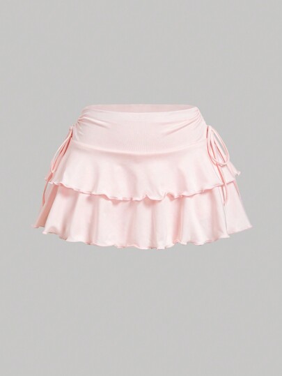 SHEIN MOD Falda plisada de unicolor con cordón en la cintura para mujer, informal