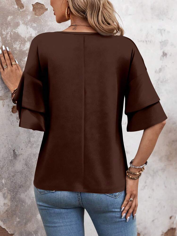 Women's Double Layer Ruffle Trim Short Sleeve T-Shirt
