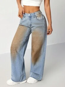 SHEIN EZwear Jeans ajustados de cintura baja azules de pierna recta para mujer