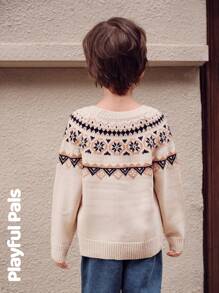 SHEIN 1 Pc Young Boy Sweater Fun Color Blocks Cute/Vintage/Casual/Home/Outdoor Winter/Fall - Multicolor - View 2