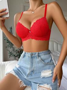 DesireSculpt 1pc Women Lace Sexy Bra With Underwire Sexy Lingerie - Red - View 5