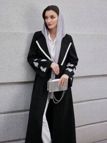 Al Najma Women's Elegant Modest Butterfly Embroidered Contrast Collar Fashion Abaya - Black - View 6