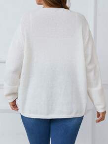 SHEIN LUNE Plus Size Women's Solid Color Drop Shoulder Long Sleeve Single Breasted Pocket Casual Cardigan, Autumn/Winter Fall Cloth For Women - White - View 2